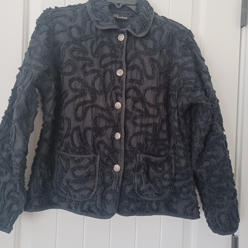 Vintage Channa, black chenille,  reversible jacket,  size medium